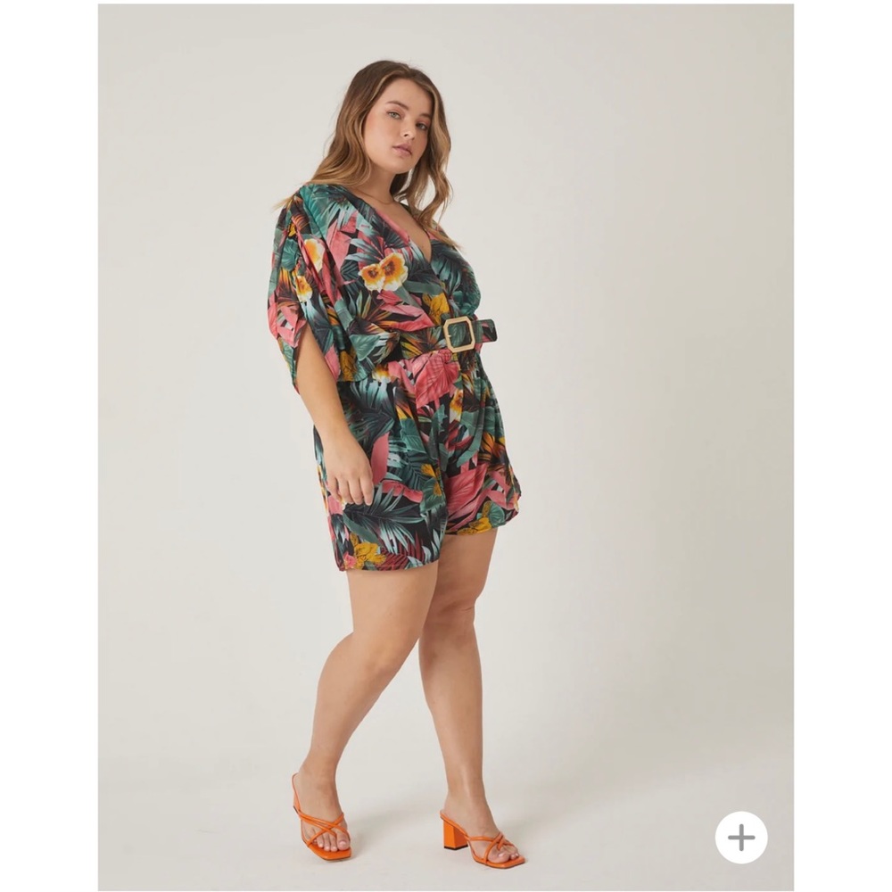 2020AVE Miss Avenue Curve Vibrant Tropical Printed Romper - Sz 1X - Picture 5 of 9